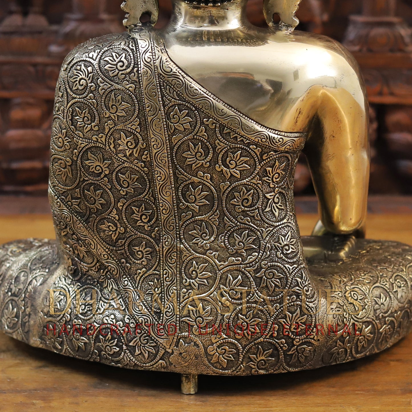 Brass Kundal Buddha Statue, Fine Golden Finish 17.5"