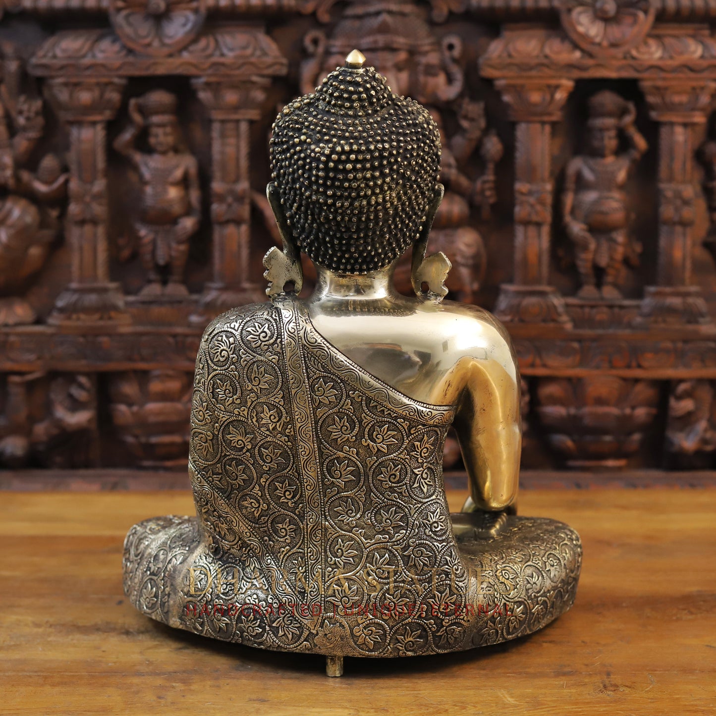 Brass Kundal Buddha Statue, Fine Golden Finish 17.5"