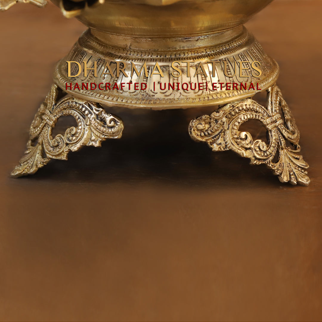 Brass Flower Urli, With Beautiful Engraved Base, Fine Golden Finish 5"