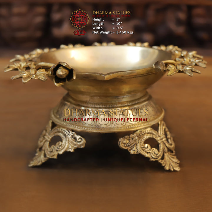 Brass Flower Urli, With Beautiful Engraved Base, Fine Golden Finish 5"