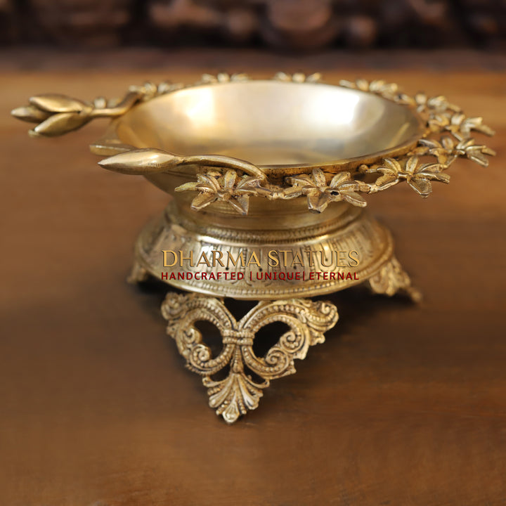 Brass Flower Urli, With Beautiful Engraved Base, Fine Golden Finish 5"