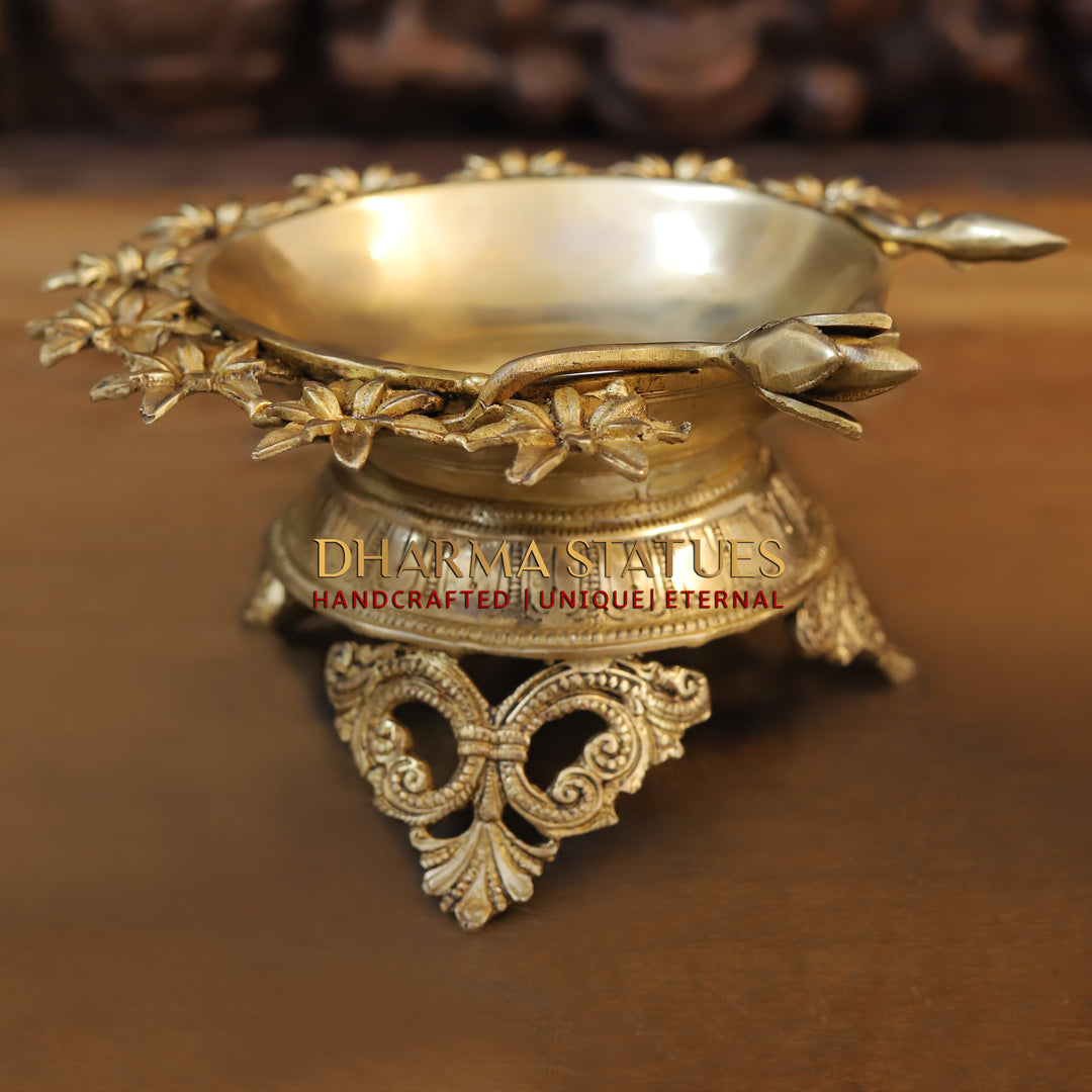 Brass Flower Urli, With Beautiful Engraved Base, Fine Golden Finish 5"