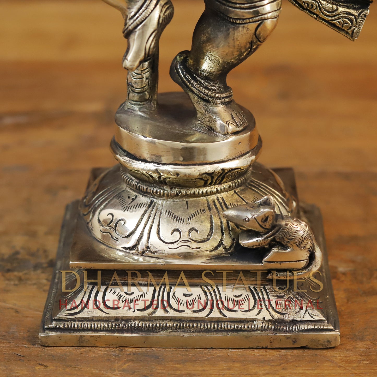 Brass Dancing Ganesh With Rat, Fine Gold Finish, 13"