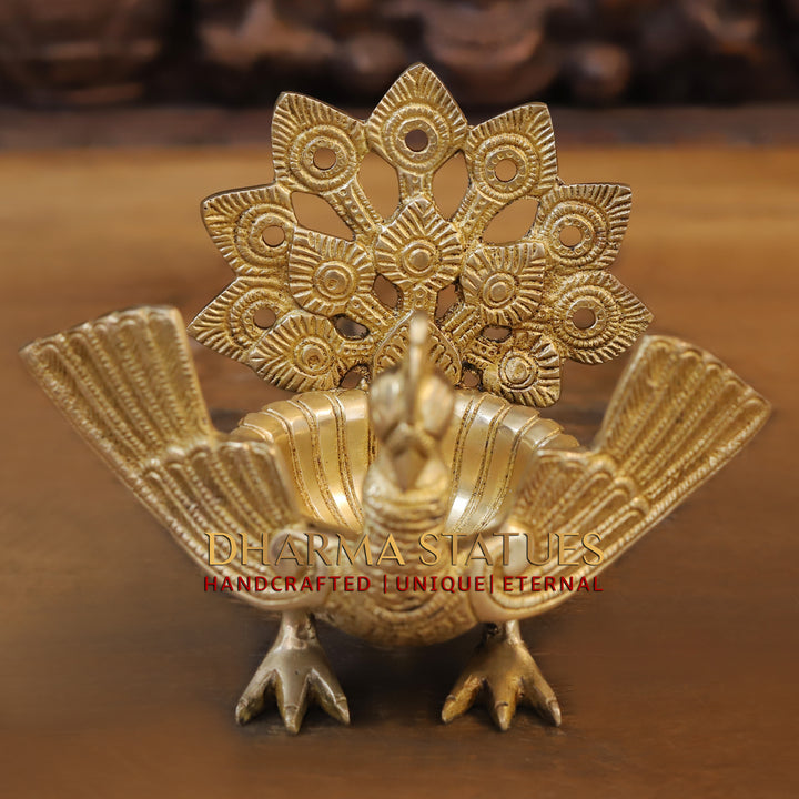 Brass Peacock Urli, Elegance in Metal, Fine Golden Finish 7"