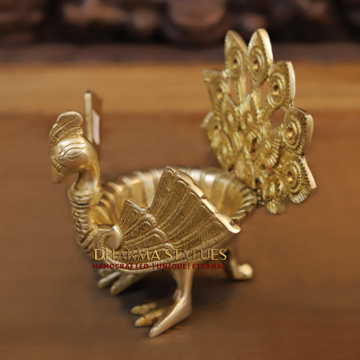 Brass Peacock Urli, Elegance in Metal, Fine Golden Finish 7"