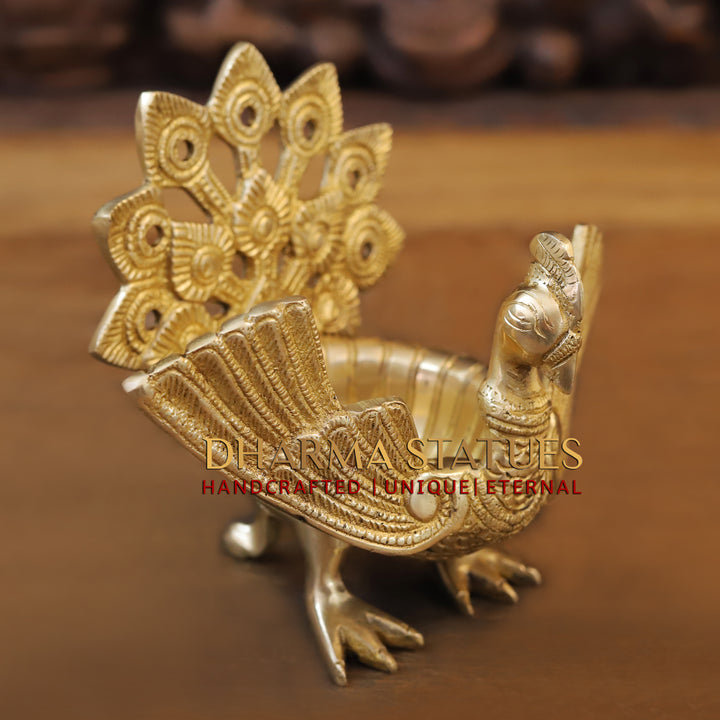 Brass Peacock Urli, Elegance in Metal, Fine Golden Finish 7"