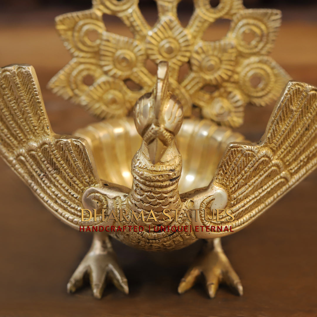 Brass Peacock Urli, Elegance in Metal, Fine Golden Finish 7"