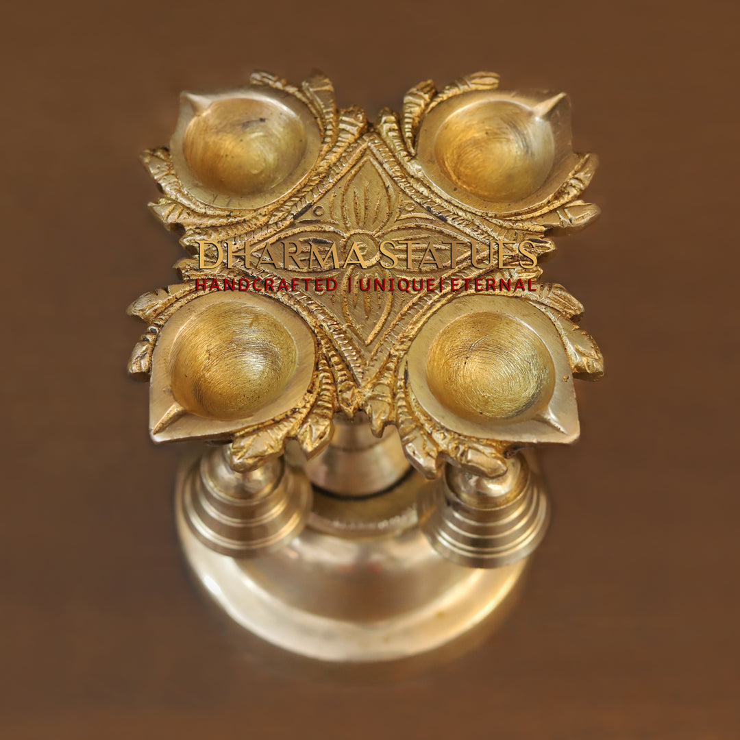 Brass Diya, Four Diya With Bells, Fine golden finish 5"