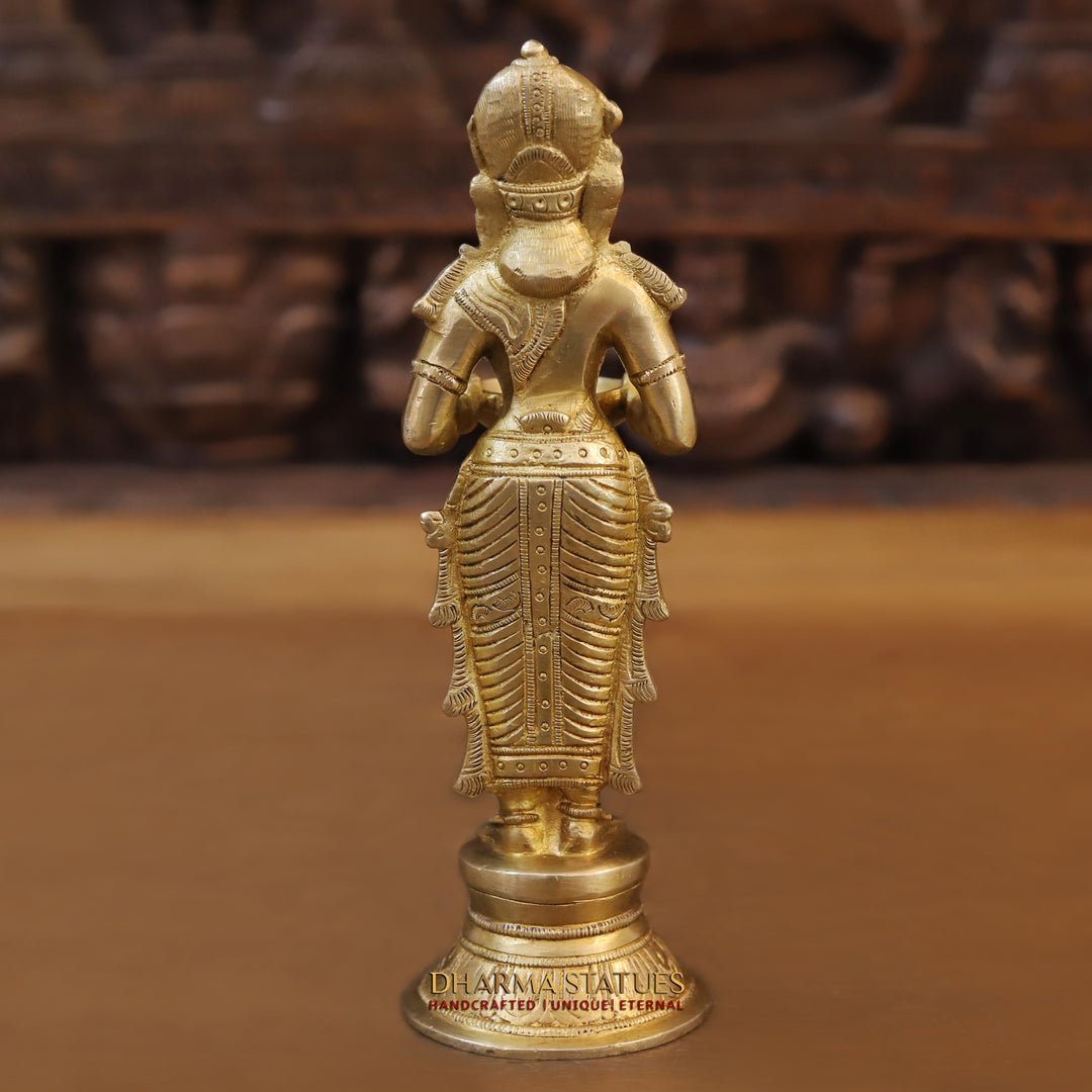 Brass Deep Lady. Standing Holding A Diya, Fine Golden Finish 9.5"