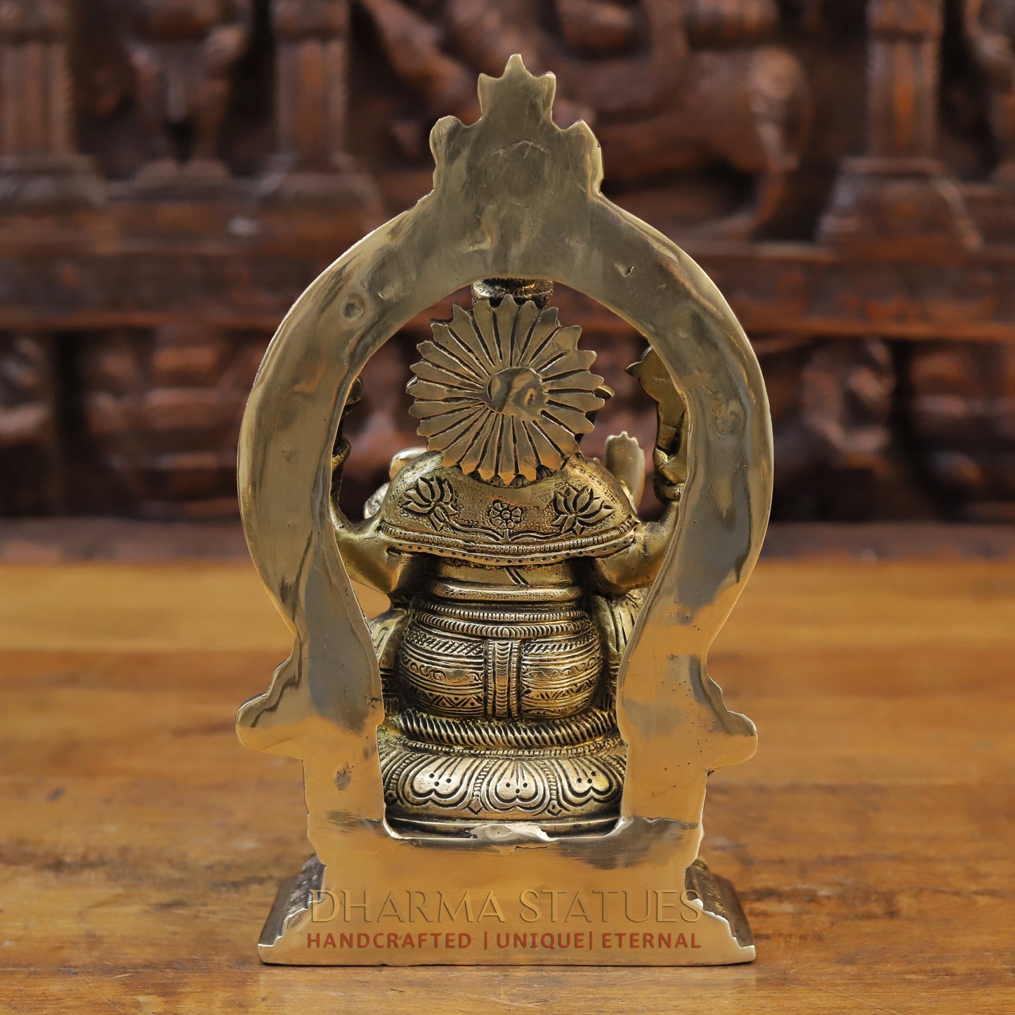 Brass Ganesh Statue With Frame, Fine Gold Finish, 11"