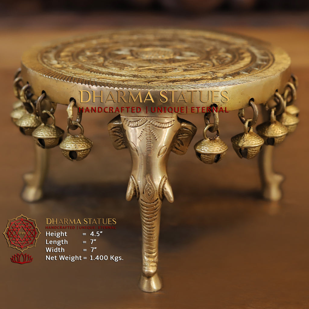 Brass Table, With Elephant Legs and Bells, Fine Golden Finish 4.5"