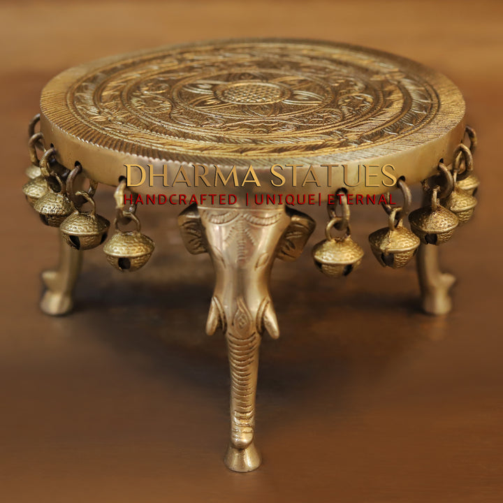 Brass Table, With Elephant Legs and Bells, Fine Golden Finish 4.5"