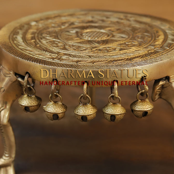 Brass Table, With Elephant Legs and Bells, Fine Golden Finish 4.5"