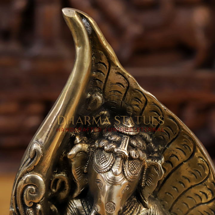 Brass Ganesh Dancing Under Shankh, Fine Golden Finish, 12"