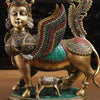 Brass Kamdhenu Cow Idol- Kamdhenu Cow with calf, Stone work 17"