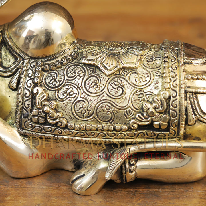 Brass Nandi Statue Seated, Intricate Detailing with Golden finish, 7.5”