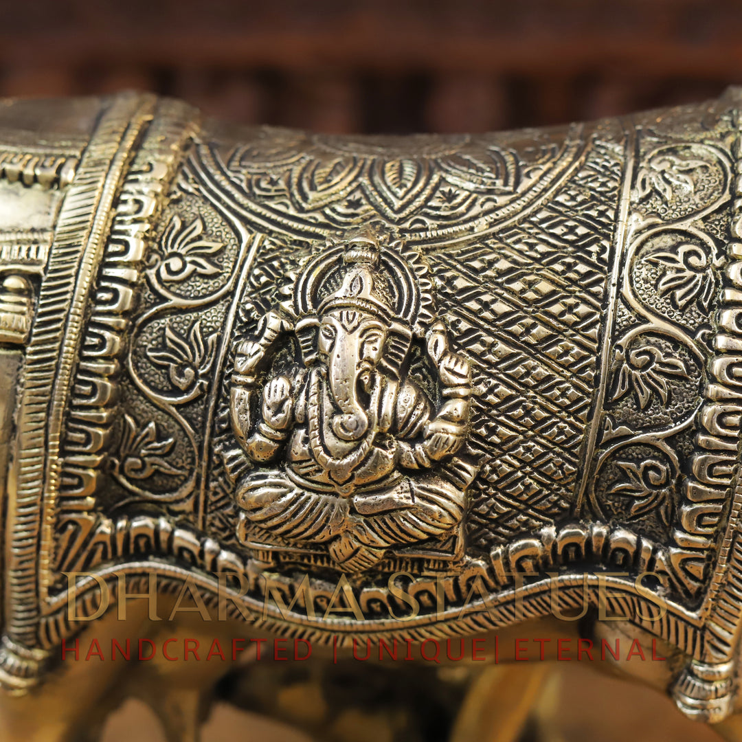 Brass Cow and Calf with Lakshmi Embosed on Back, Smooth finish 11.5”