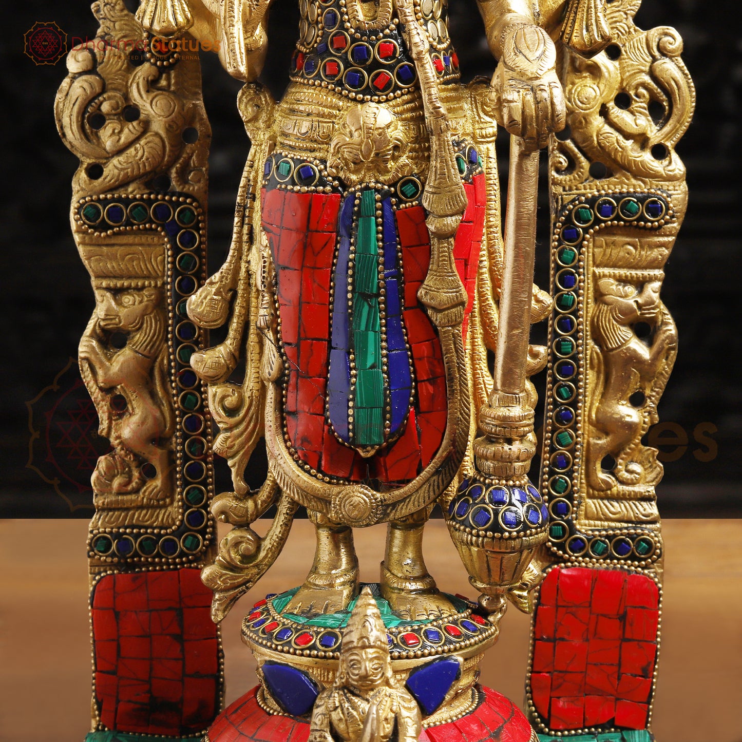 Brass Vishnu Lakshmi Idol | Standing on a Base with Back Frame 15.5 "