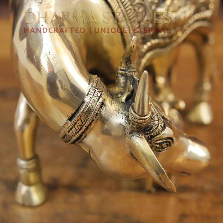 Brass Cow and Calf with Lakshmi Embosed on Back, Smooth finish 11.5”