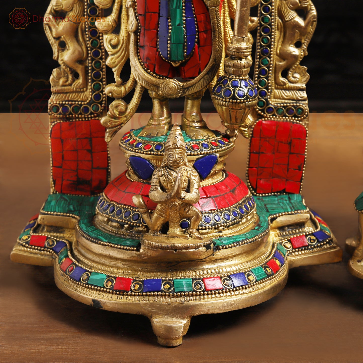 Brass Vishnu Lakshmi Idol | Standing on a Base with Back Frame 15.5 "