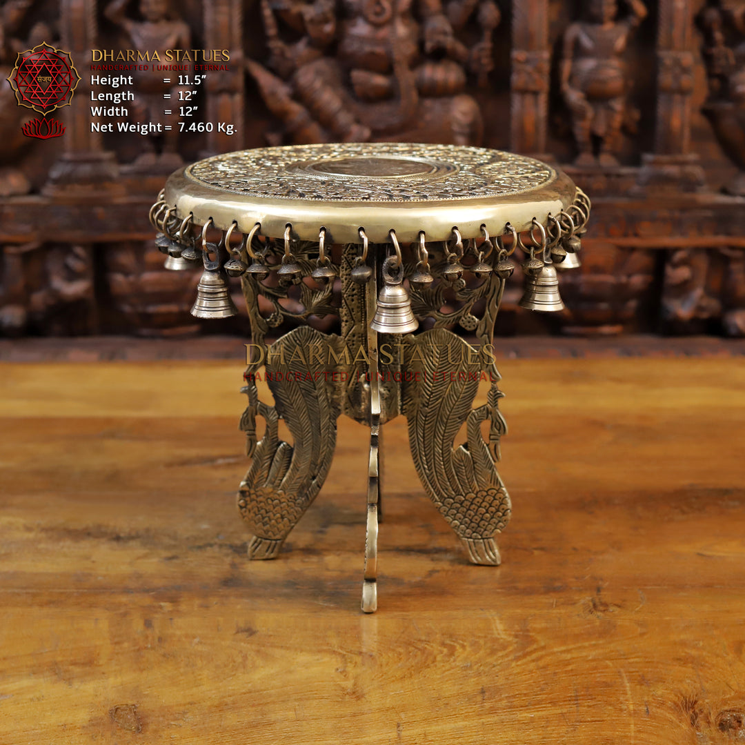 Brass Chowki for Decor and Temple use, Smooth Finish, 11.5” Front View