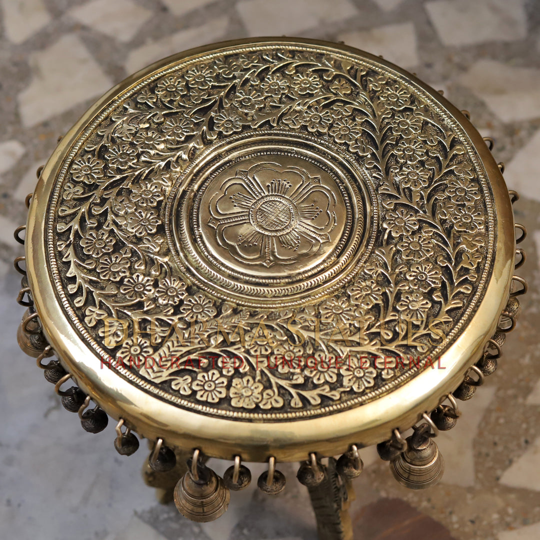 Brass Chowki with Smooth Golden Finish – Spiritual and Decorative Accent, 11.5”