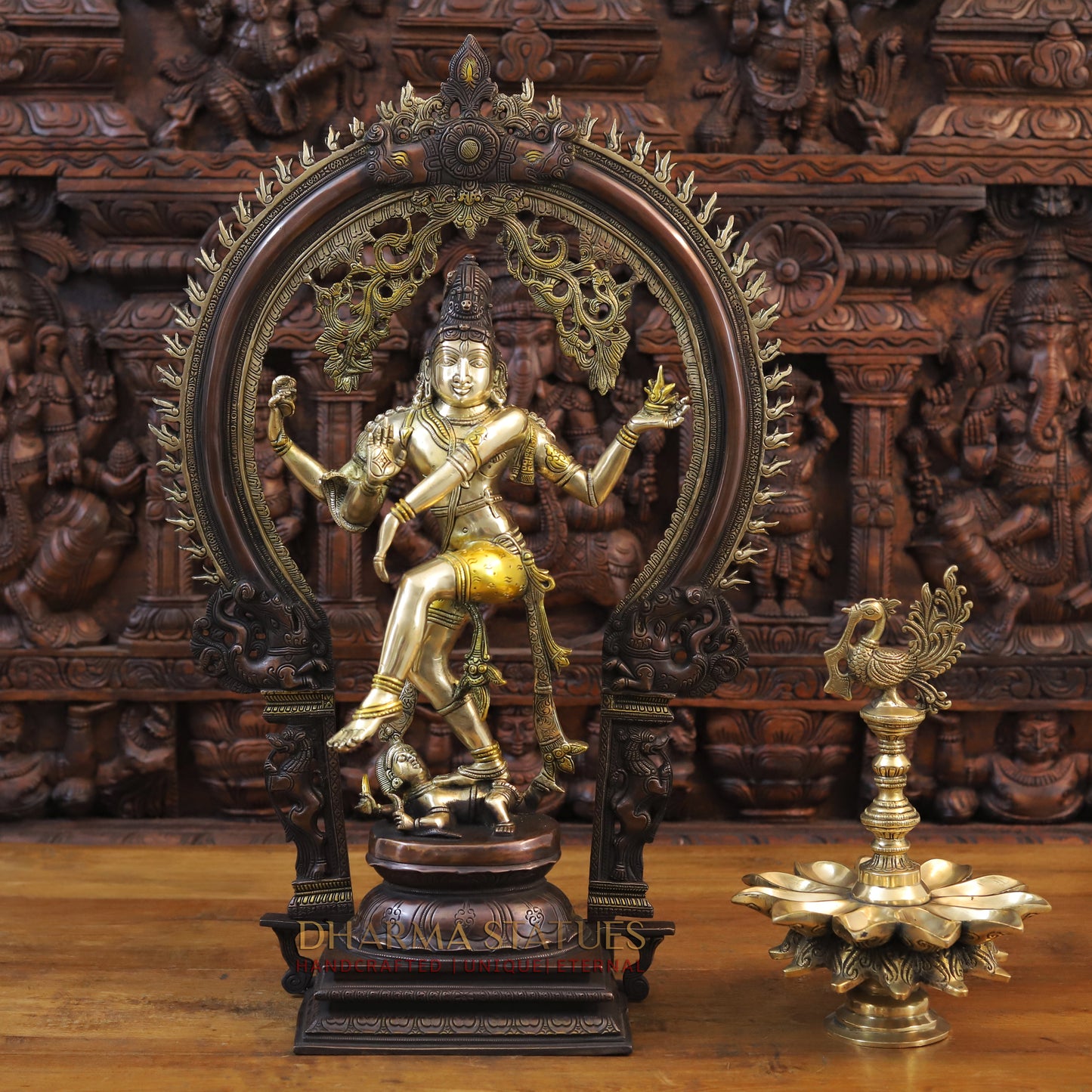 Brass Natraj Statue, Fine Copper and Golden Finish 26.5"