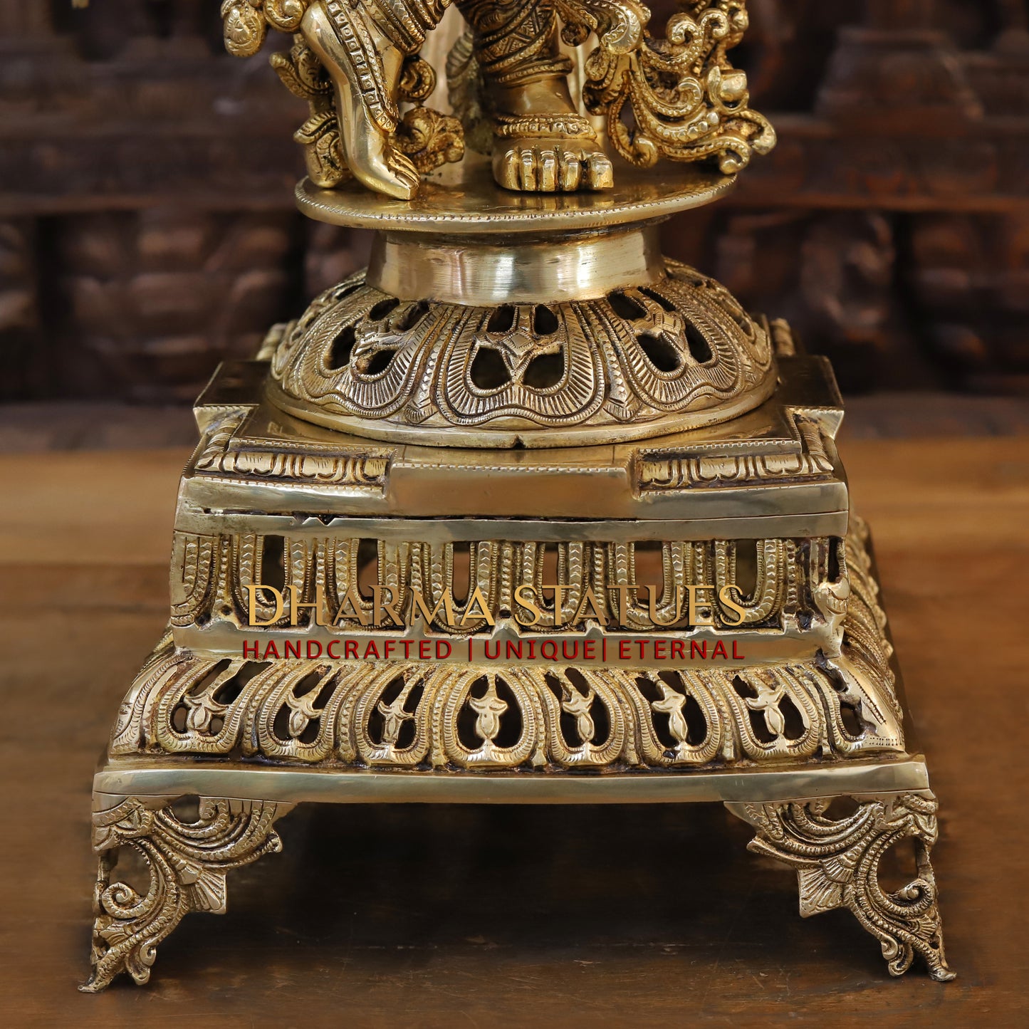 Brass Lord Krishna Idol, Seating Under a Tree, Fine Golden Finish 35"