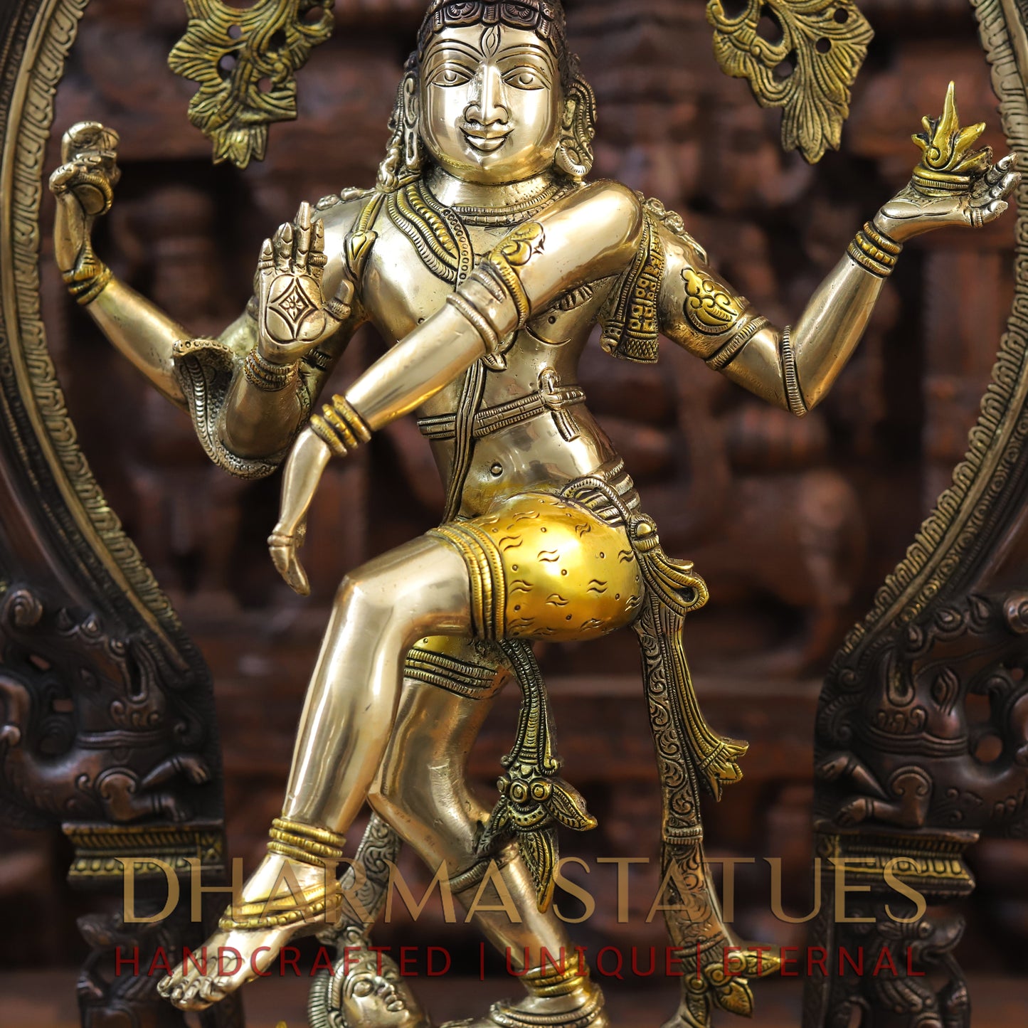 Brass Natraj Statue, Fine Copper and Golden Finish 26.5"
