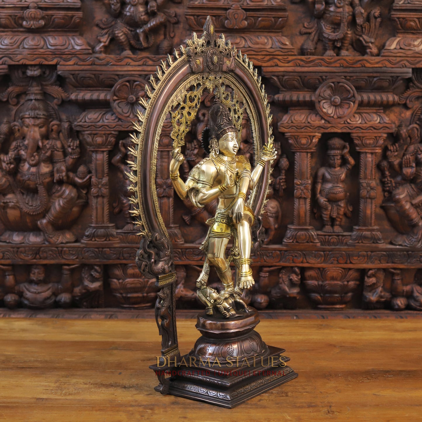 Brass Natraj Statue, Fine Copper and Golden Finish 26.5"