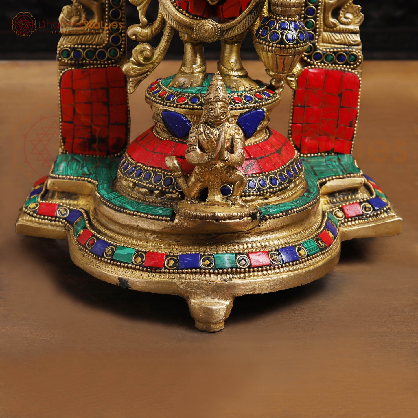 Brass Vishnu with Frame,  Golden Finishe and Stone work, 15.5"