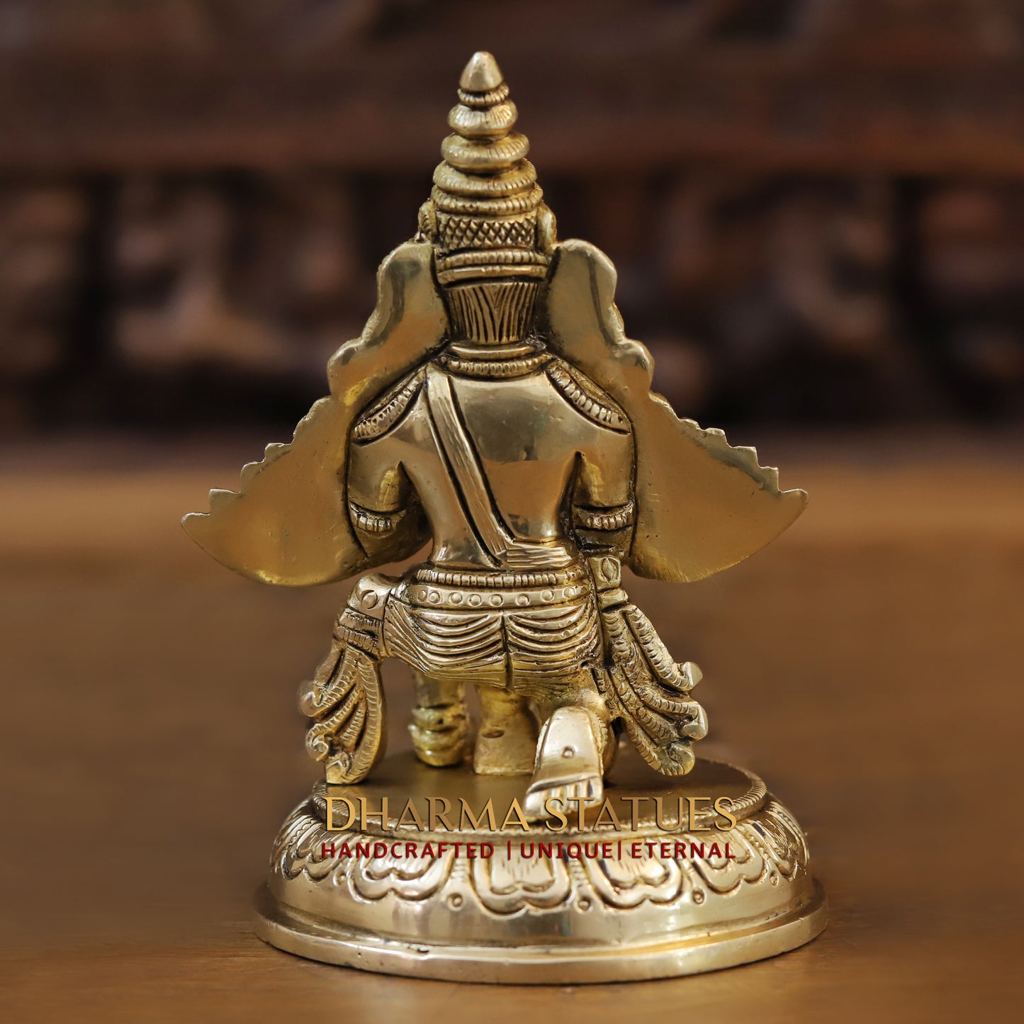 Brass Garuda Idol, Seated on Lotus, Fine Golden Finish 5.5"
