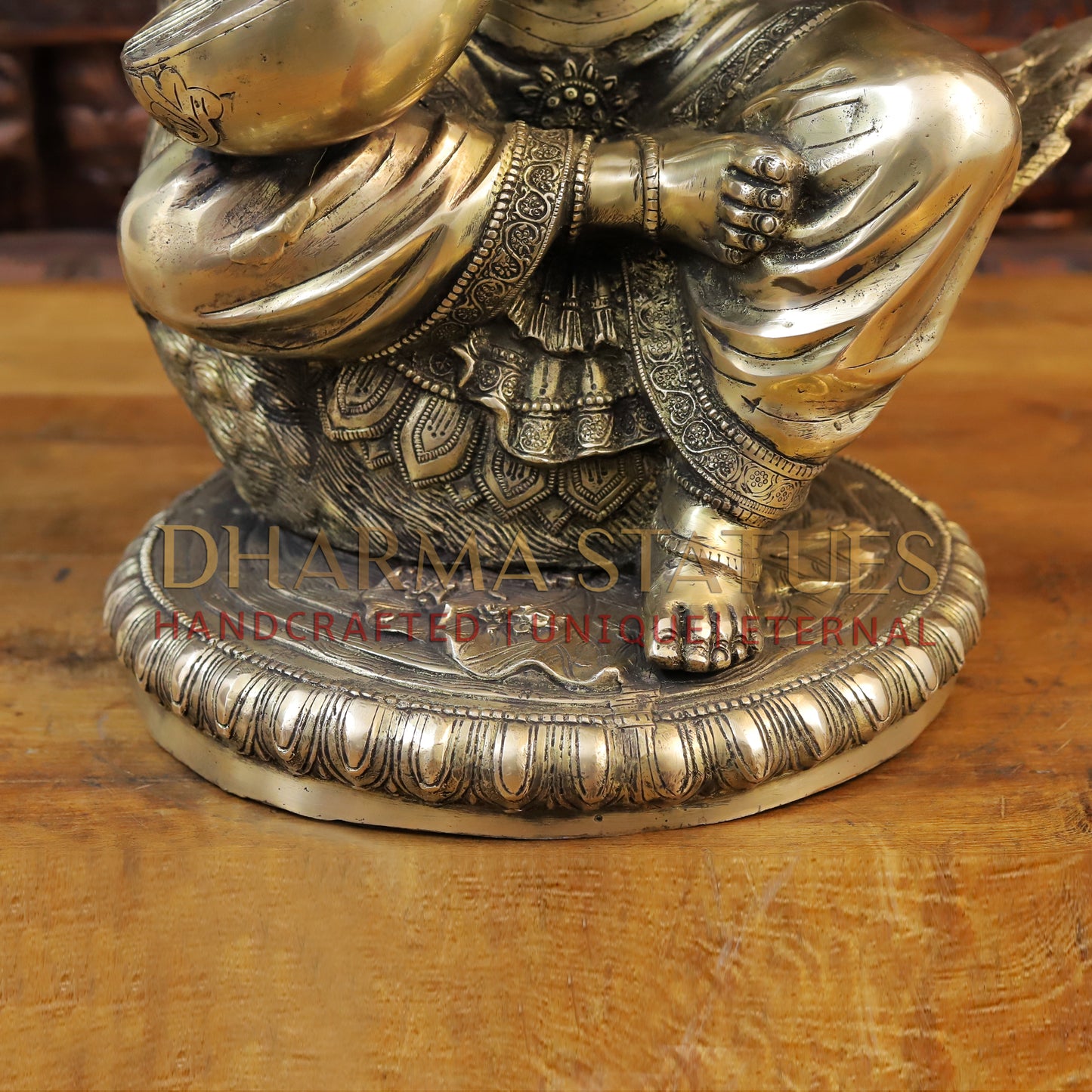 Brass Saraswati Idol, seated on swan, Fine Golden Finish 24"