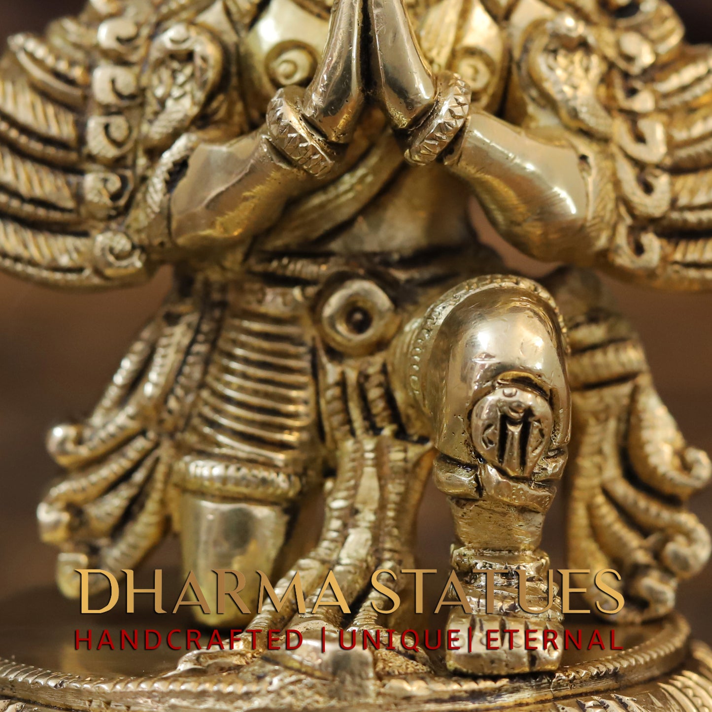 Brass Garuda Idol, Seated on Lotus, Fine Golden Finish 5.5"