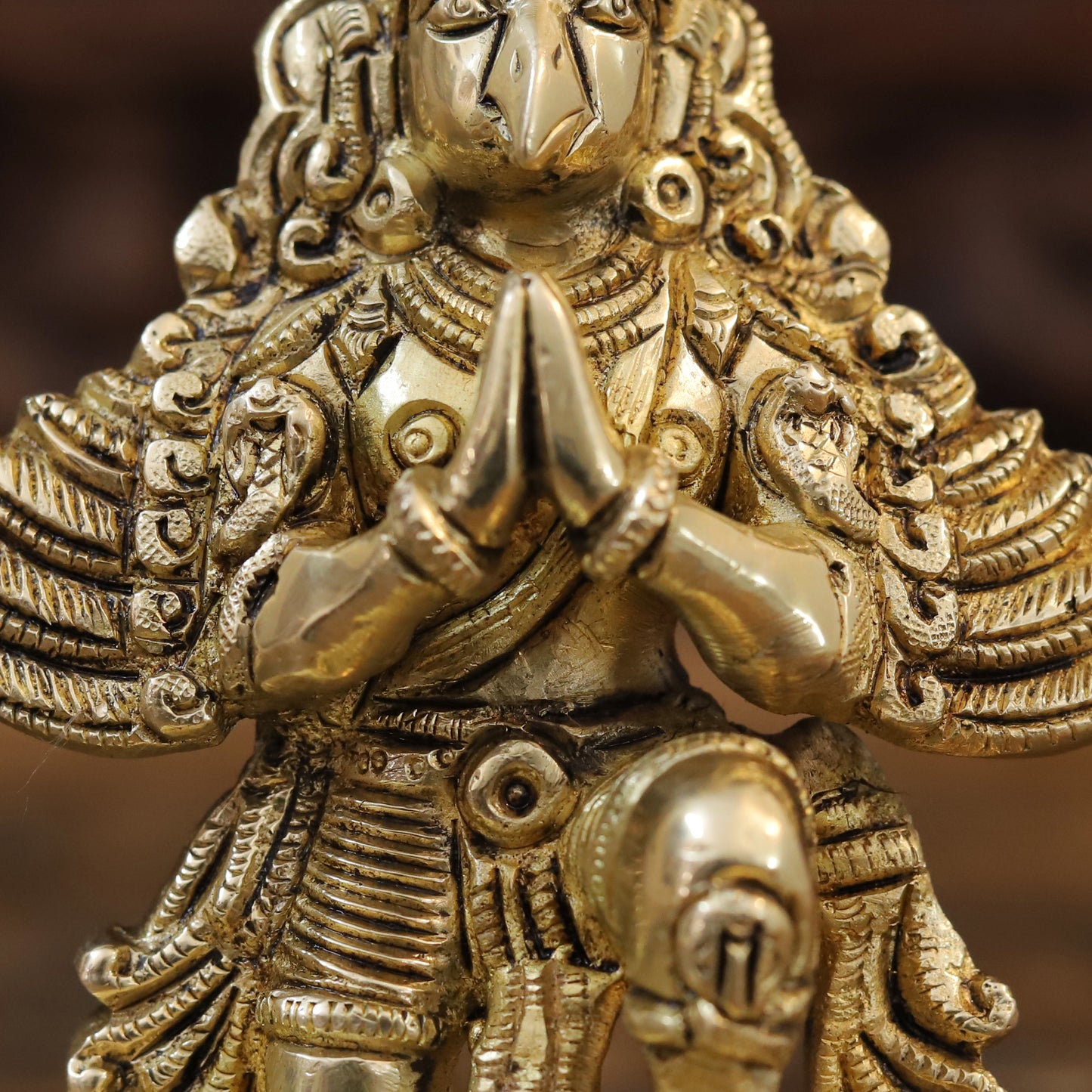 Brass Garuda Idol, Seated on Lotus, Fine Golden Finish 5.5"