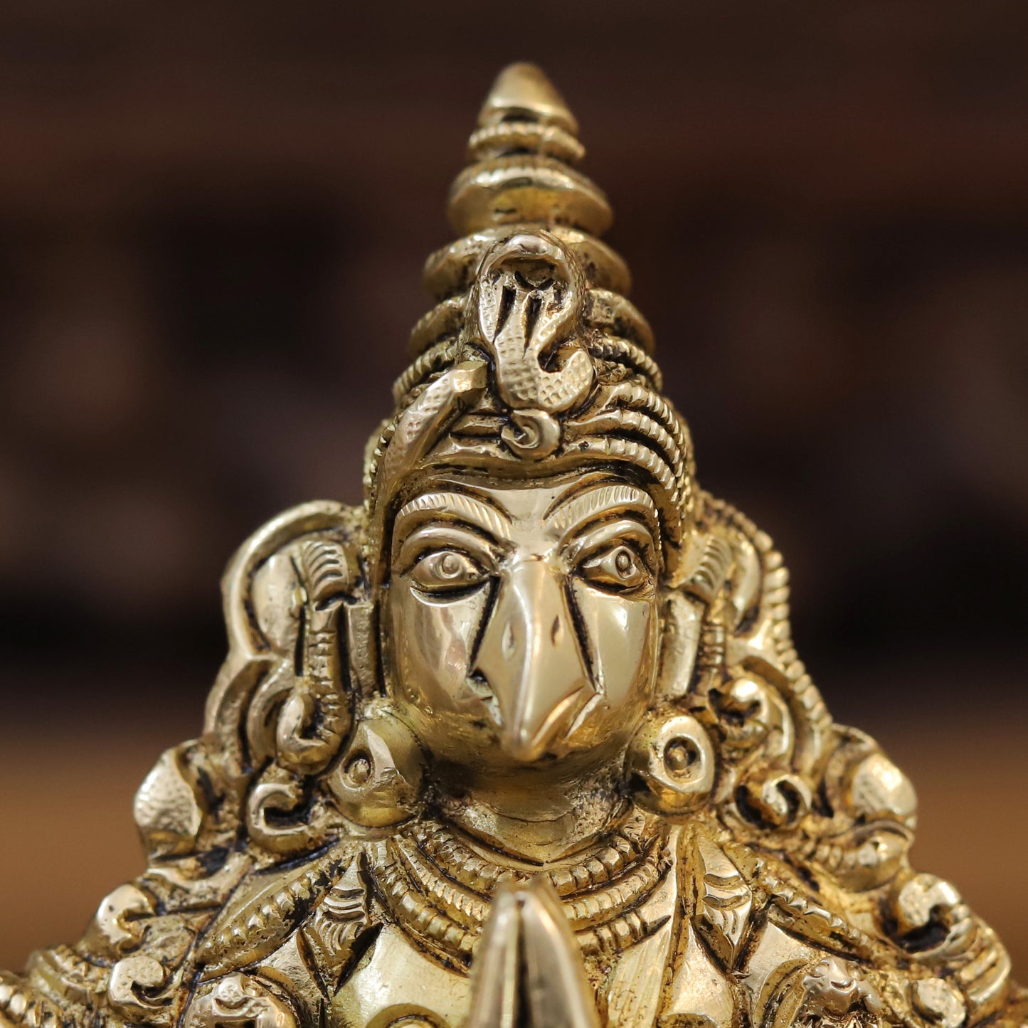 Brass Garuda Idol, Seated on Lotus, Fine Golden Finish 5.5"
