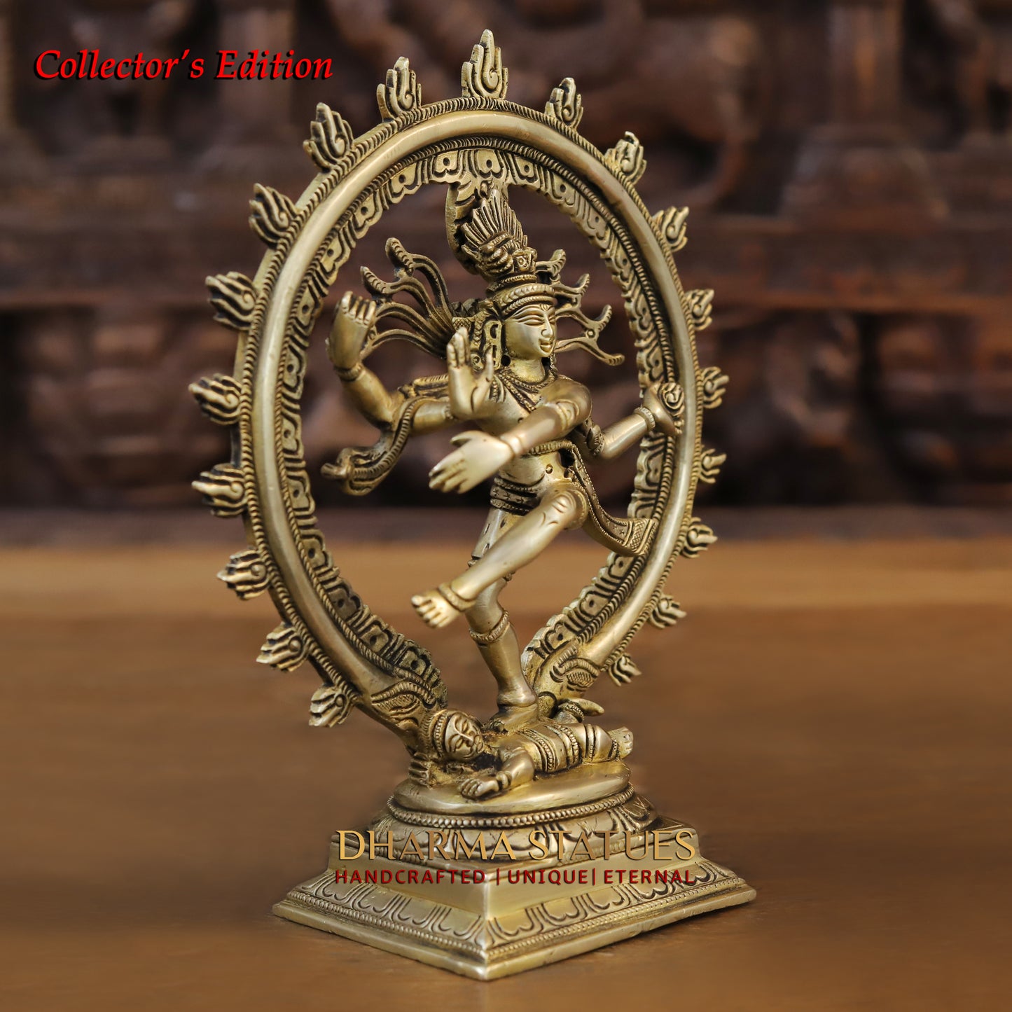 Brass Natraj Idol, Fine Golden Finish 9.5"