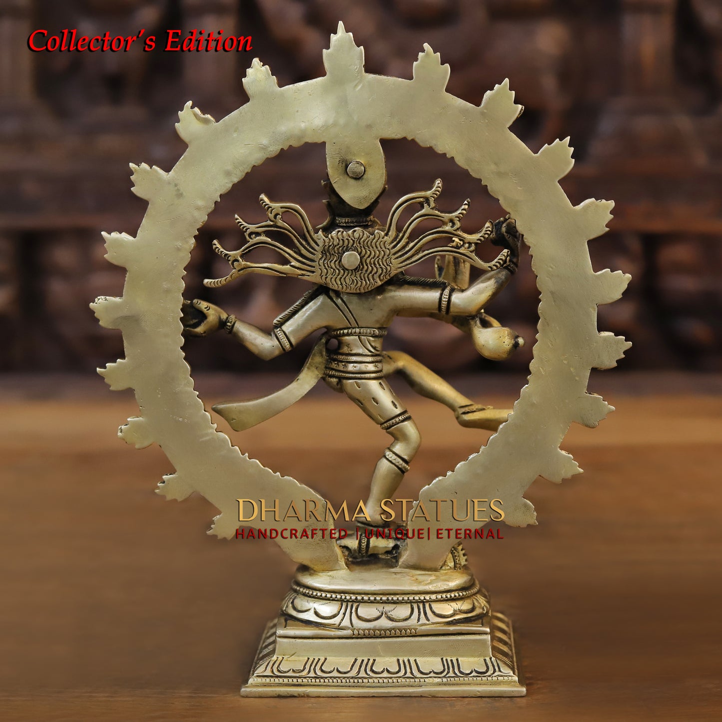 Brass Natraj Idol, Fine Golden Finish 9.5"