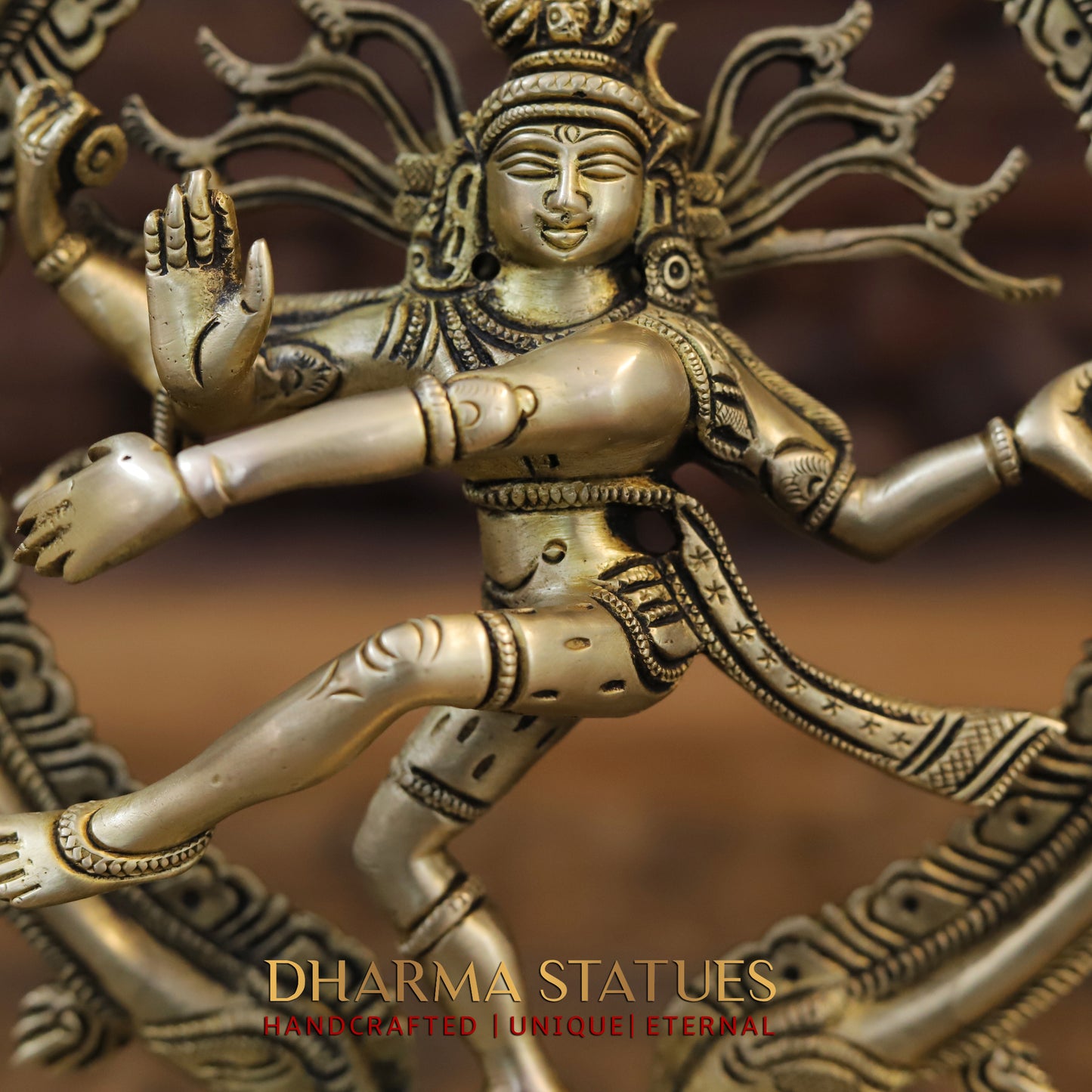 Brass Natraj Idol, Fine Golden Finish 9.5"