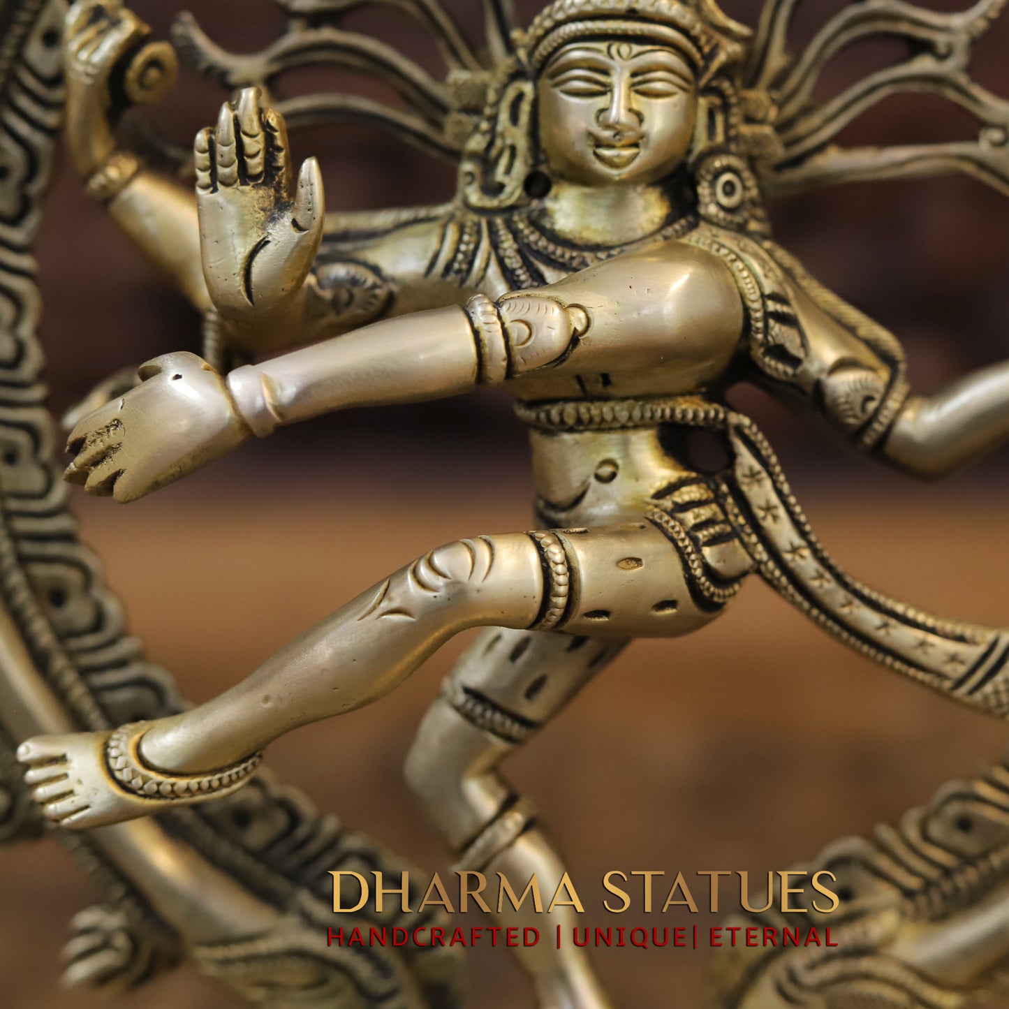 Brass Natraj Idol, Fine Golden Finish 9.5"