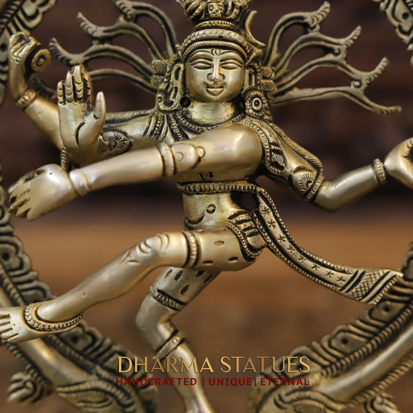 Brass Natraj Idol, Fine Golden Finish 9.5"