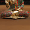 Brass Kundal Buddha Idol, Fine Golden and Stone Work 12.5"