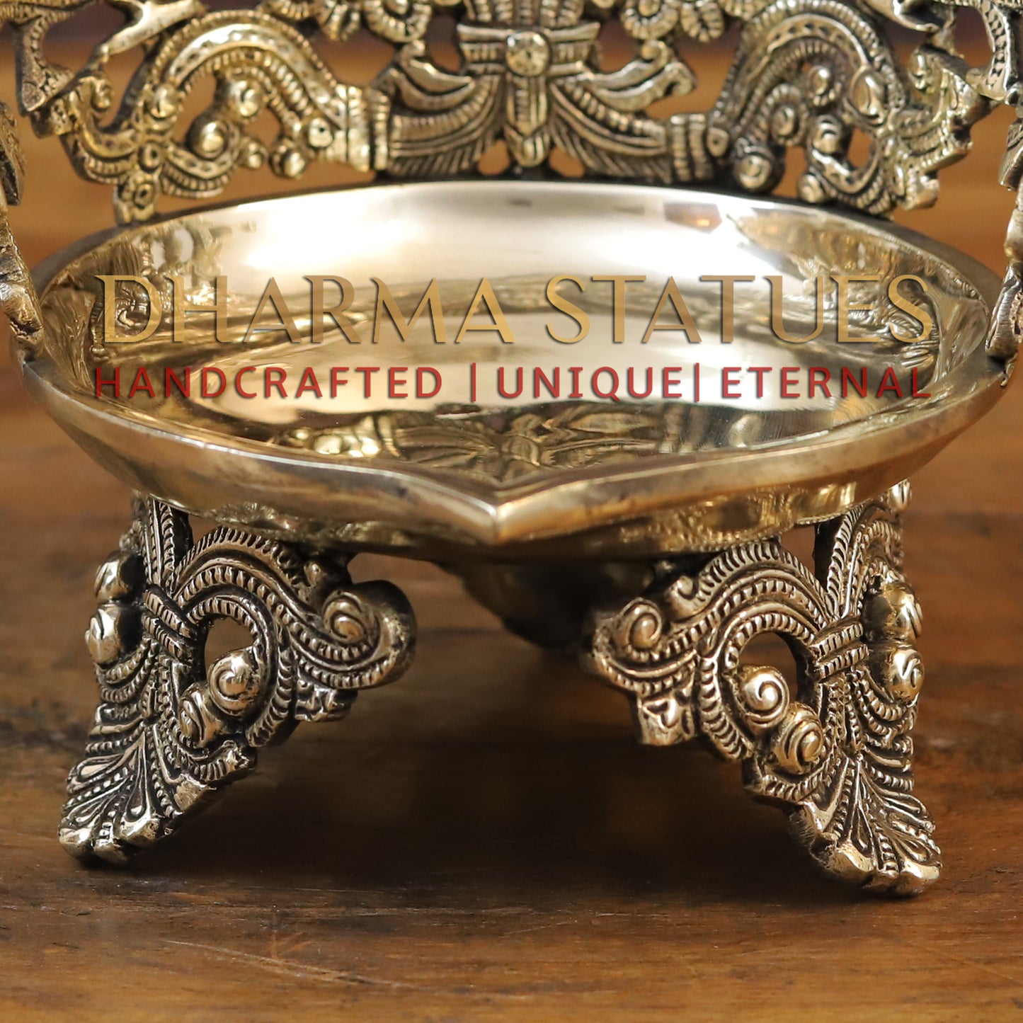 Brass Peacock Urli, With Bell, Fine Golden Finish 10.5"