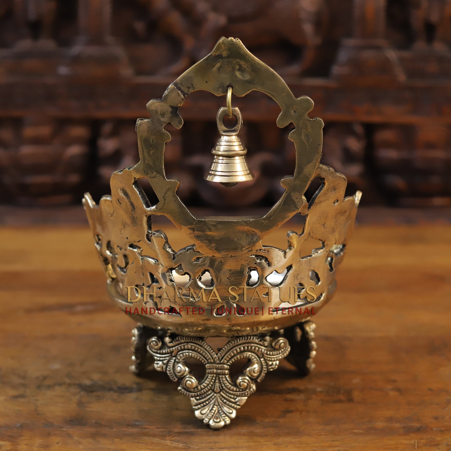 Brass Peacock Urli, With Bell, Fine Golden Finish 10.5"