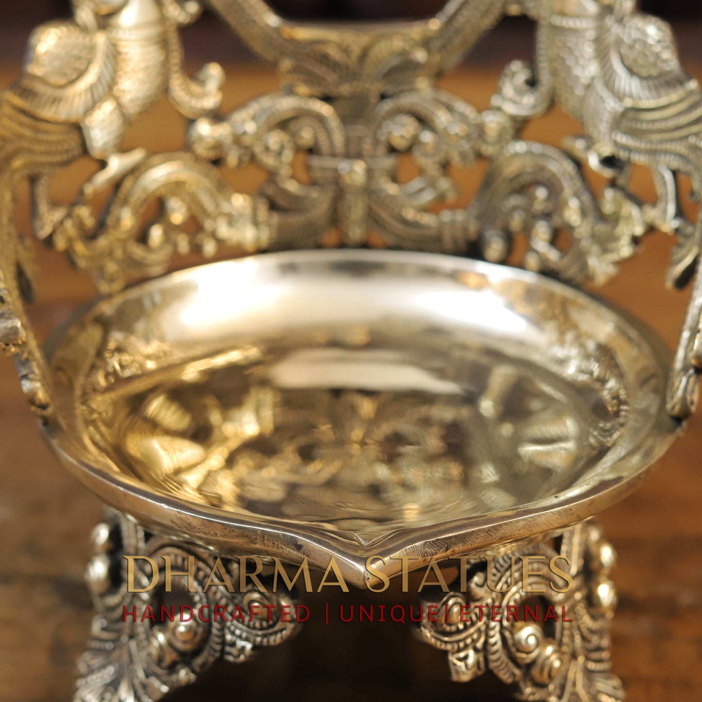 Brass Peacock Urli, With Bell, Fine Golden Finish 10.5"