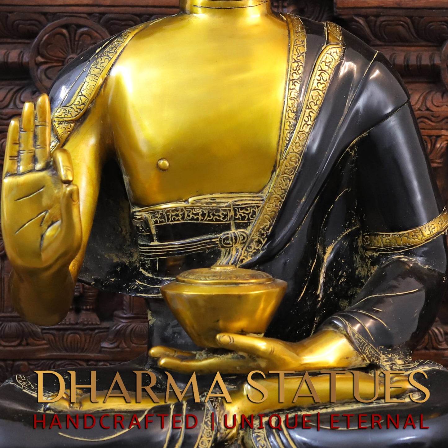 Brass Medicine Buddha Idol, Fine Golden & Black Patina Finish 34.5"