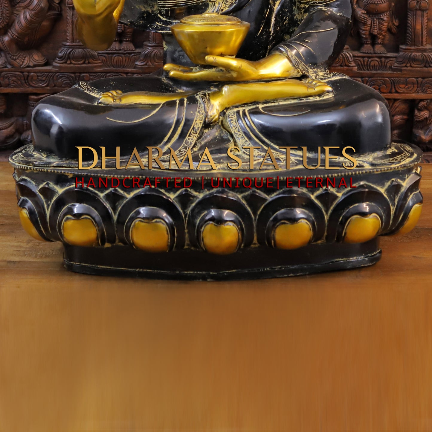 Brass Medicine Buddha Idol, Fine Golden & Black Patina Finish 34.5"