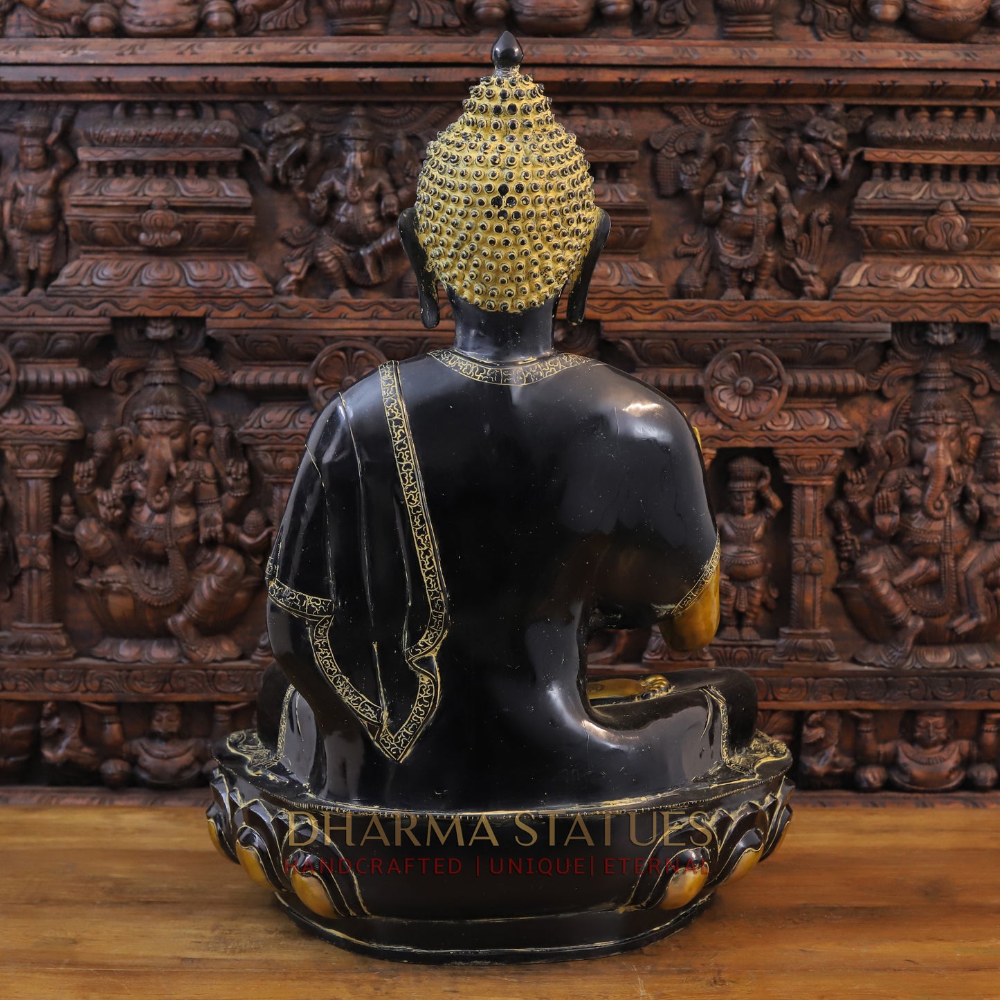Brass Medicine Buddha Idol, Fine Golden & Black Patina Finish 34.5"