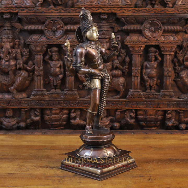 Brass Ardhanarishvara Standing, Copper & Gold Finish, 23.5"