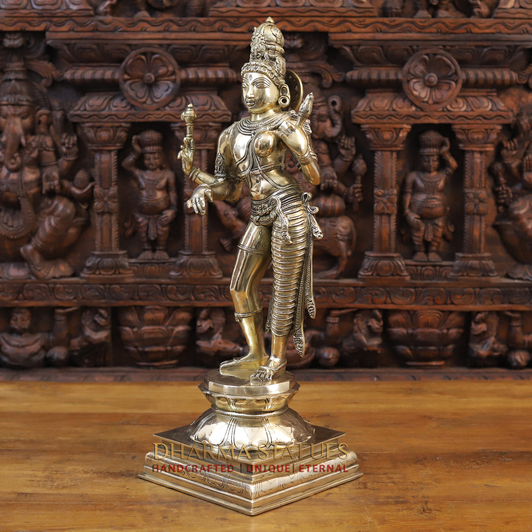 Brass Ardhanarishvara Standing, Fine Gold Finish, 23.5"